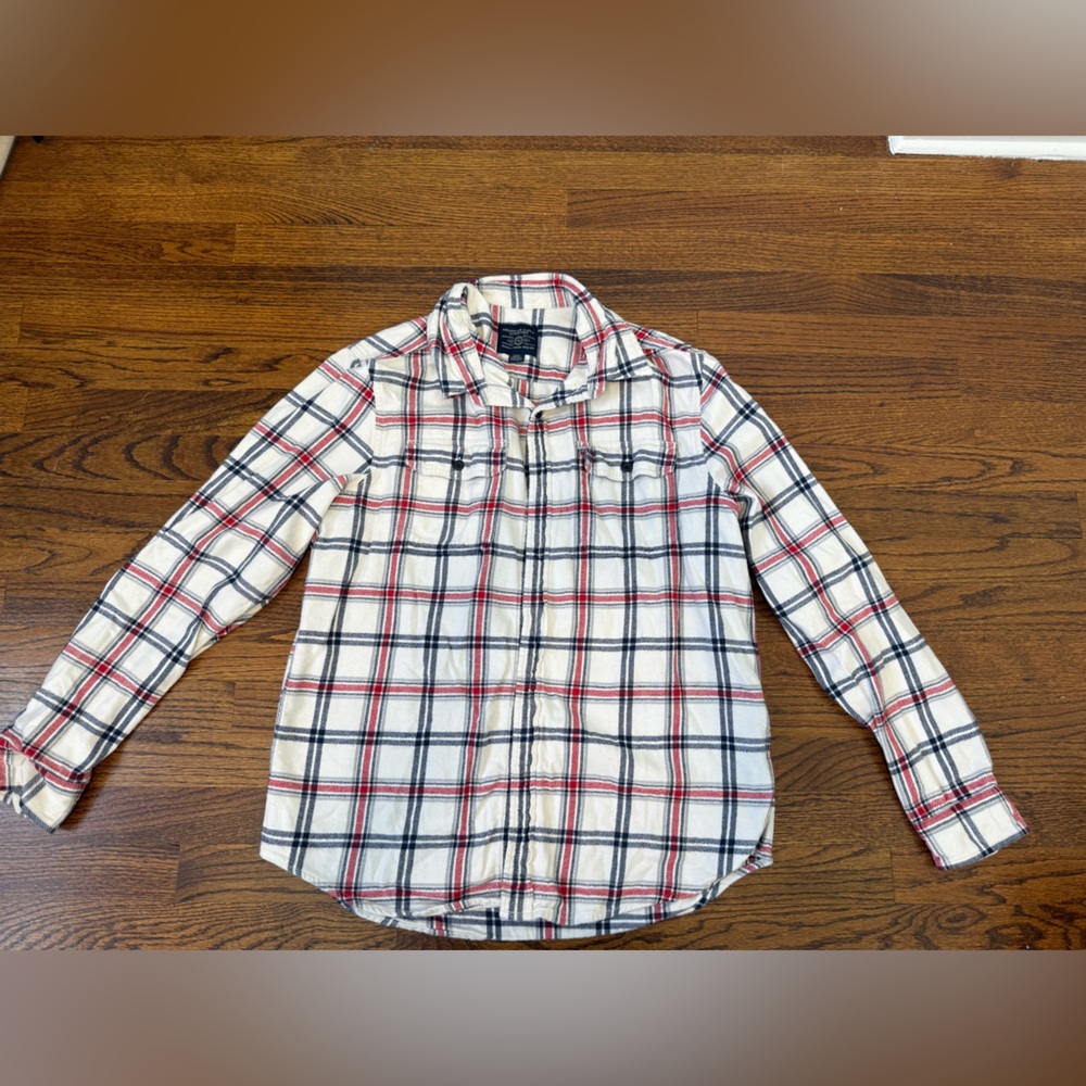 American Eagle Outfitters Mens Plaid Flannel Shirt - Red, Blue, White